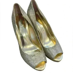 Marc Fisher Women’s Peep Toe Glitter Metallic  Pumps Gold And Silver Size 8.5
